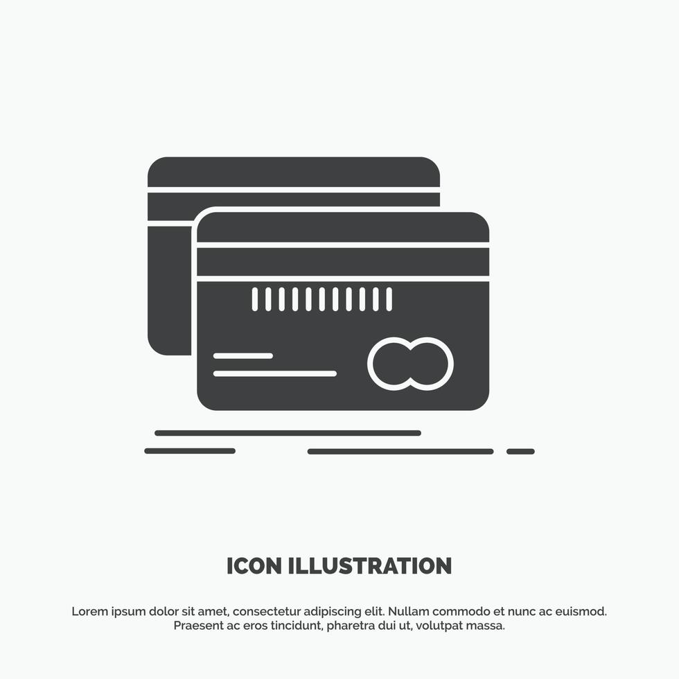 bancario. tarjeta. crédito. débito. icono de finanzas. símbolo gris vectorial de glifo para ui y ux. sitio web o aplicación móvil vector