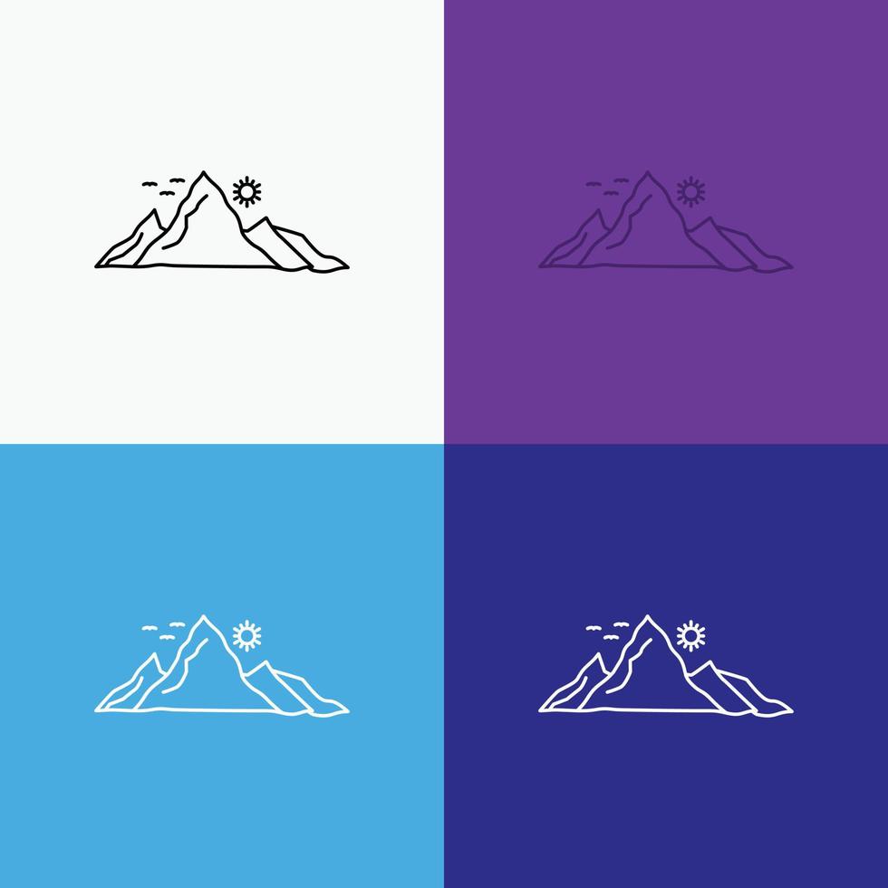 mountain. landscape. hill. nature. sun Icon Over Various Background. Line style design. designed for web and app. Eps 10 vector illustration