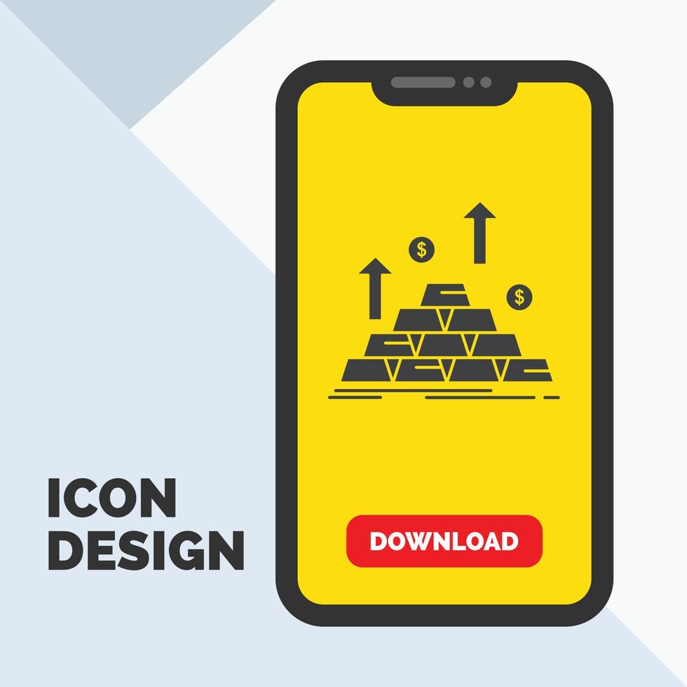 gold. coin. cash. money. growth Glyph Icon in Mobile for Download Page. Yellow Background vector