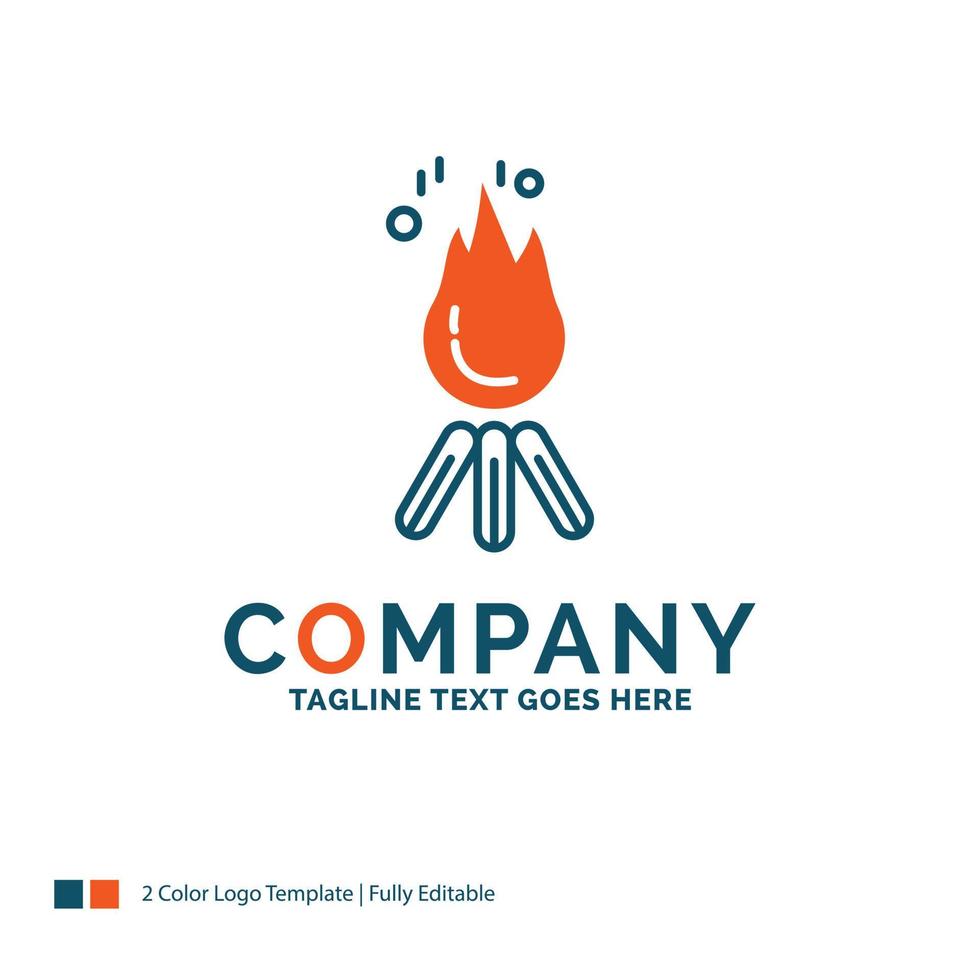 fire. flame. bonfire. camping. camp Logo Design. Blue and Orange Brand Name Design. Place for Tagline. Business Logo template. vector