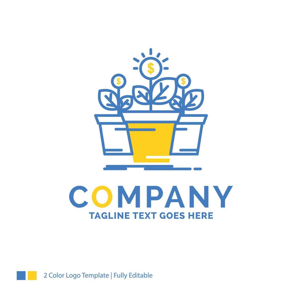 growth. money. plant. pot. tree Blue Yellow Business Logo template. Creative Design Template Place for Tagline. vector