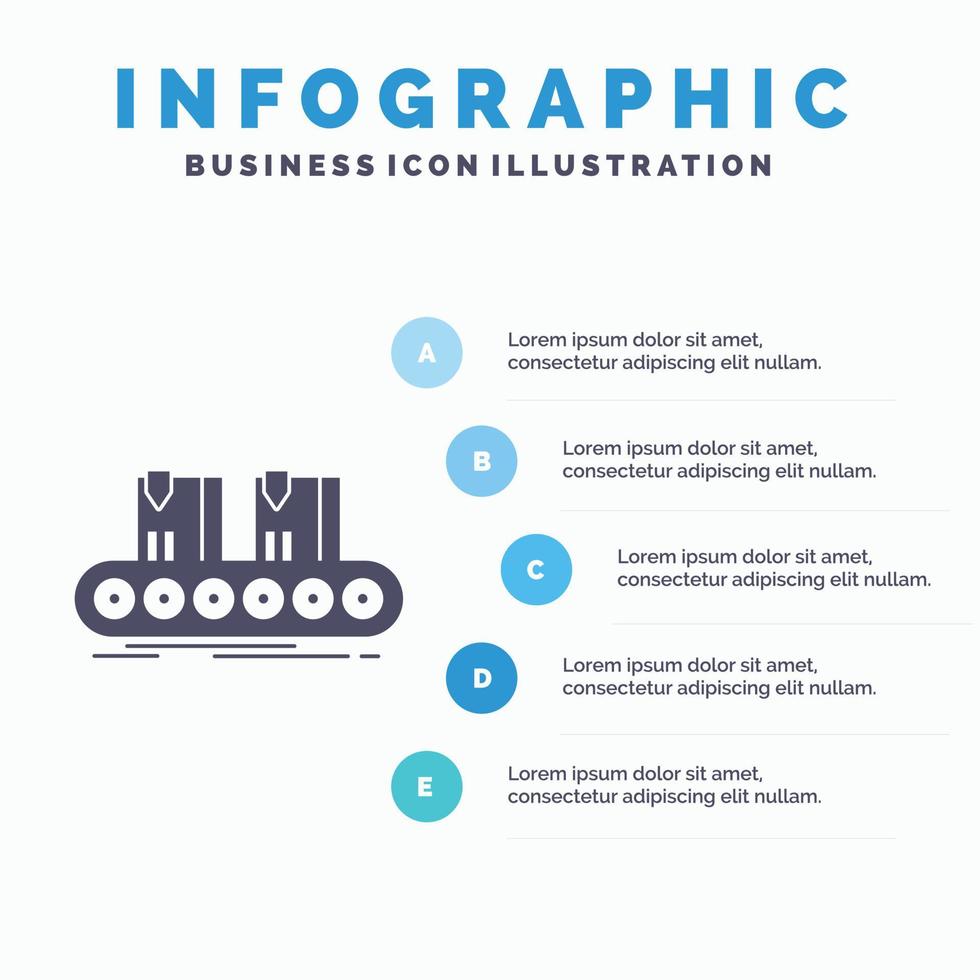 cinturón. caja. transportador. fábrica. plantilla de infografía de línea para sitio web y presentación. icono de glifo gris con ilustración de vector de estilo infográfico azul.