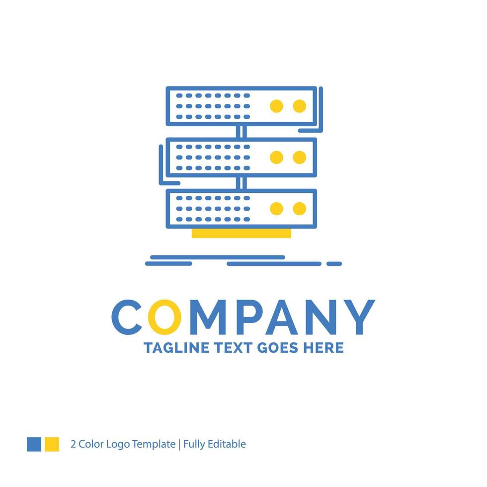 servidor. almacenamiento. estante. base de datos. plantilla de logotipo empresarial amarillo azul de datos. lugar de plantilla de diseño creativo para eslogan. vector