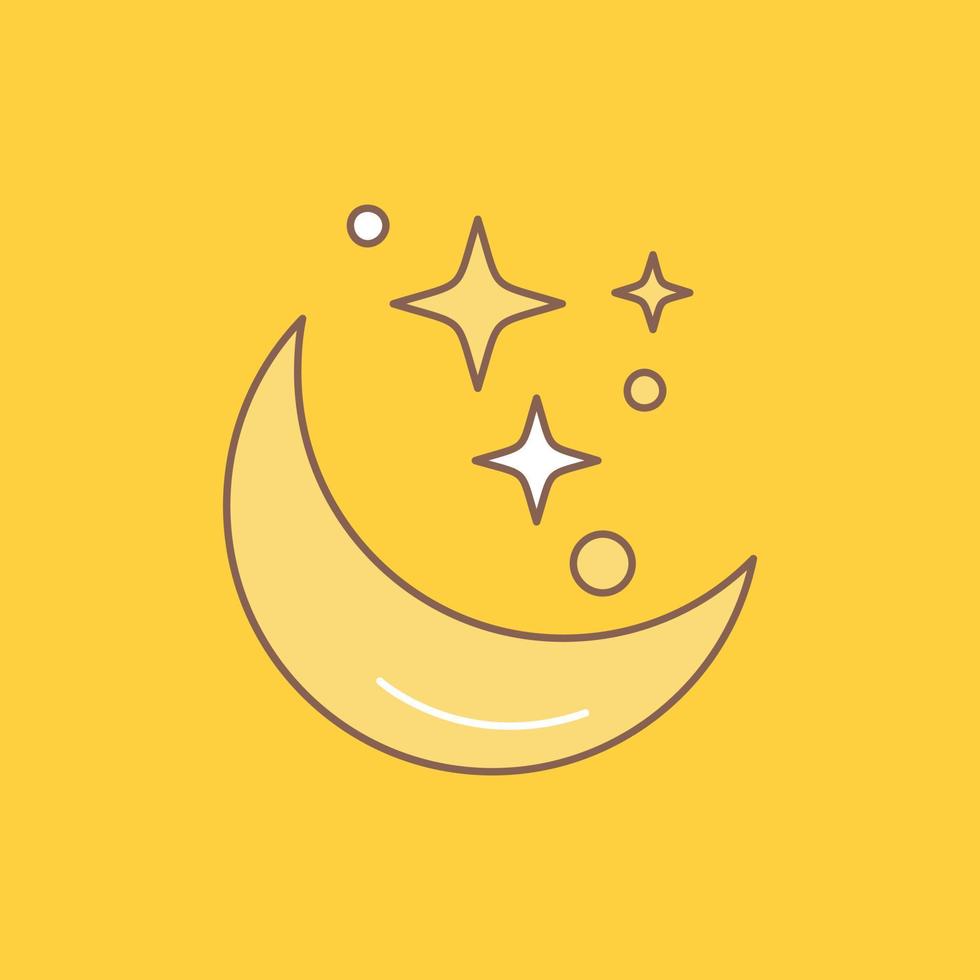 Moon. Night. star. weather. space Flat Line Filled Icon. Beautiful Logo button over yellow background for UI and UX. website or mobile application vector