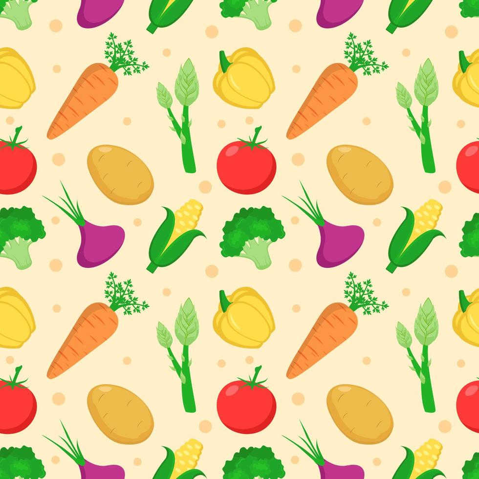 Vegetarian, Fruit and Vegetables Seamless Pattern Design with Fresh, Organic and Natural Food in Hand Drawn Flat Cartoon Background Illustration vector