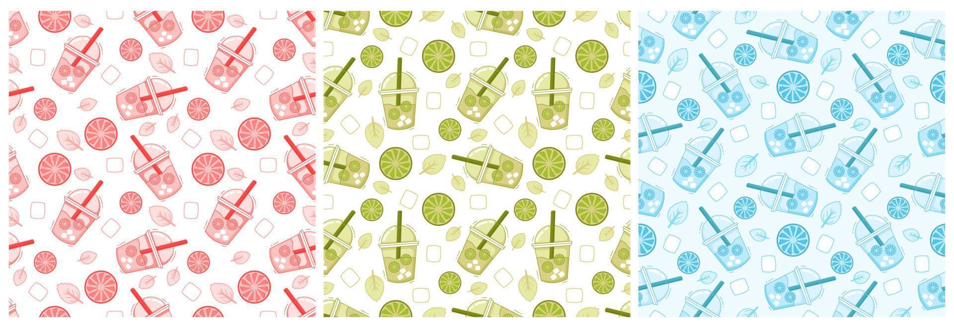 Set of Vegetarian, Fruit or Vegetables Seamless Pattern Design with Fresh, Organic and Natural Food in Hand Drawn Flat Cartoon Background Illustration vector