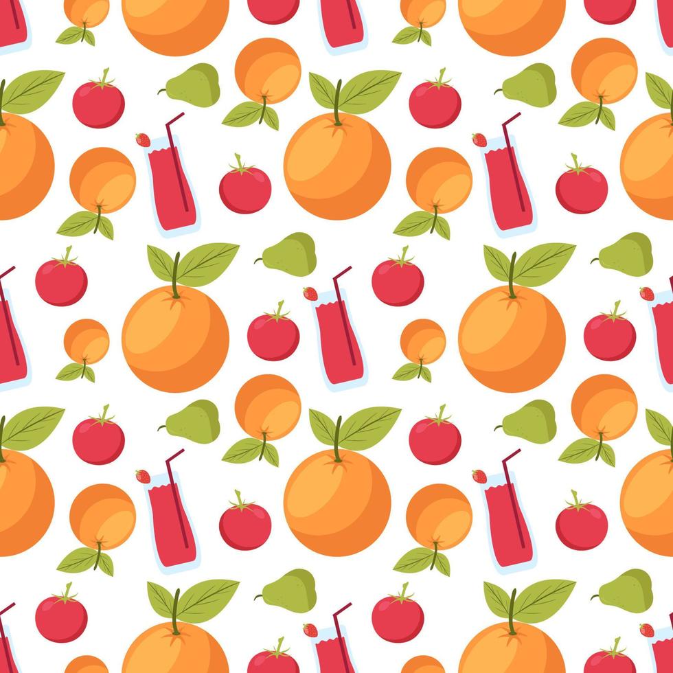 Vegetarian, Fruit and Vegetables Seamless Pattern Design with Fresh, Organic and Natural Food in Hand Drawn Flat Cartoon Background Illustration vector