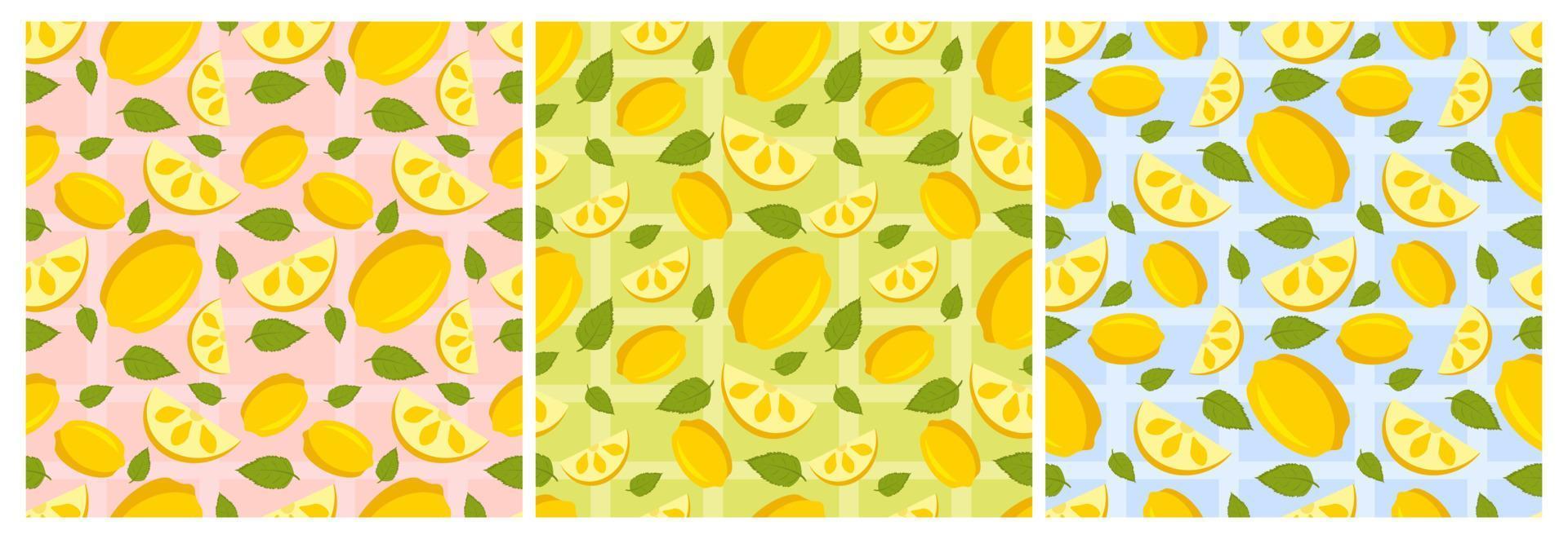 Set of Vegetarian, Fruit or Vegetables Seamless Pattern Design with Fresh, Organic and Natural Food in Hand Drawn Flat Cartoon Background Illustration vector