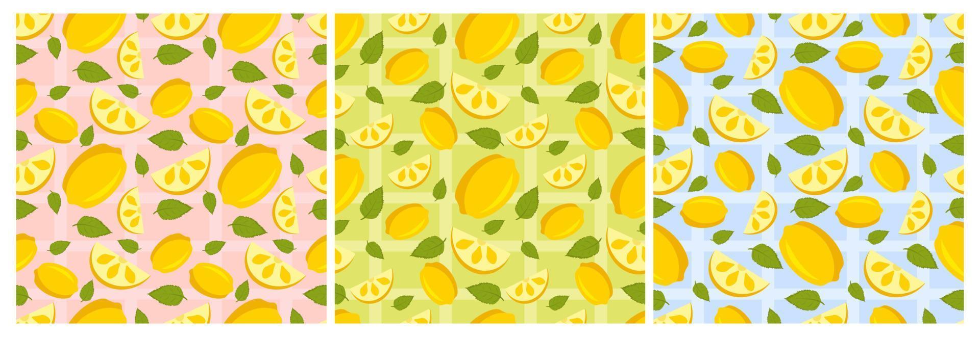 Set of Vegetarian, Fruit or Vegetables Seamless Pattern Design with Fresh, Organic and Natural Food in Hand Drawn Flat Cartoon Background Illustration vector