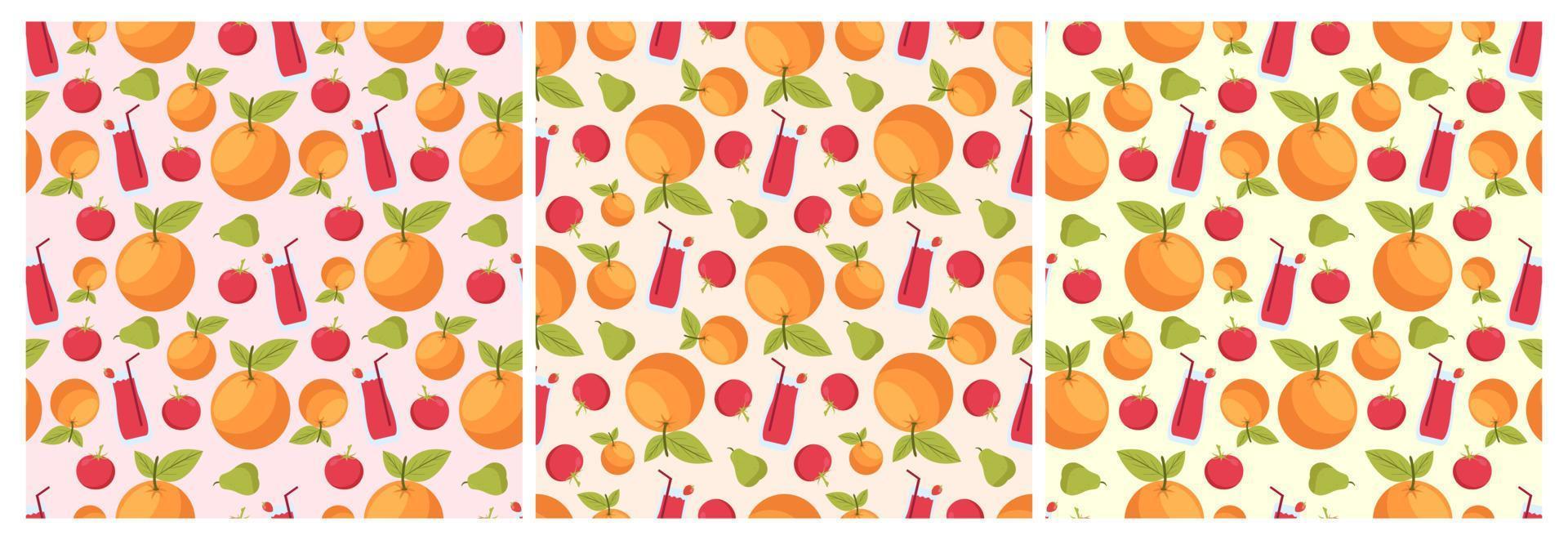 Set of Vegetarian, Fruit or Vegetables Seamless Pattern Design with Fresh, Organic and Natural Food in Hand Drawn Flat Cartoon Background Illustration vector