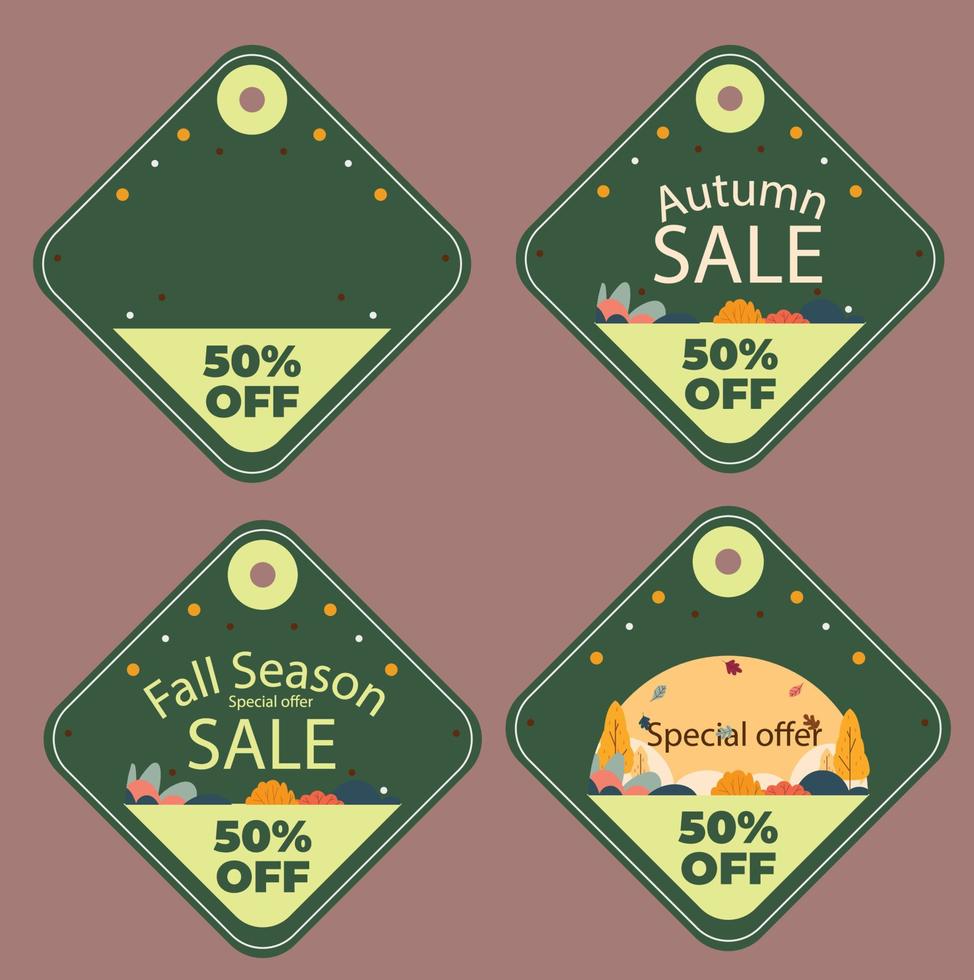 Set of autumn label square discount vector