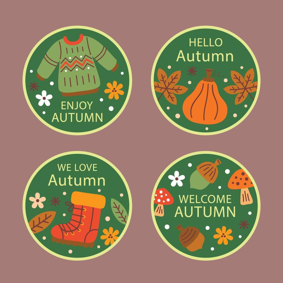 conjunto de cuatro etiquetas hola otoño vector
