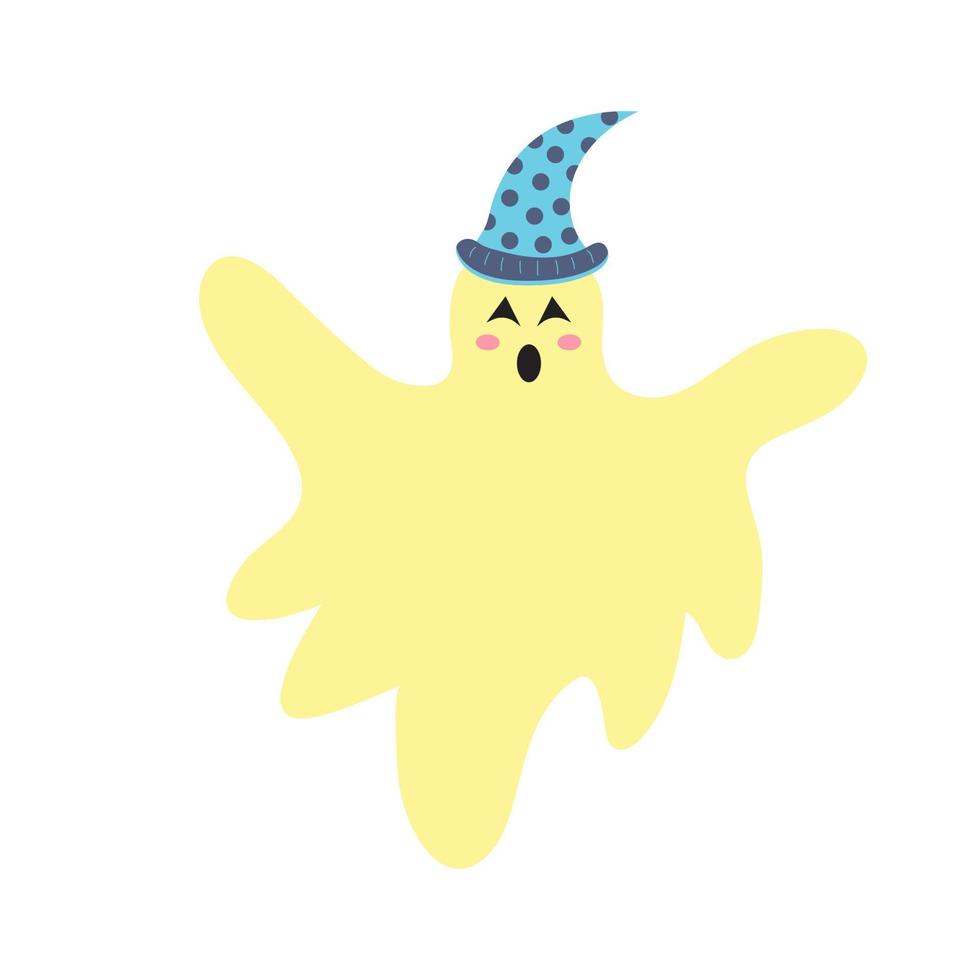 Cute Halloween ghost in a hat. vector