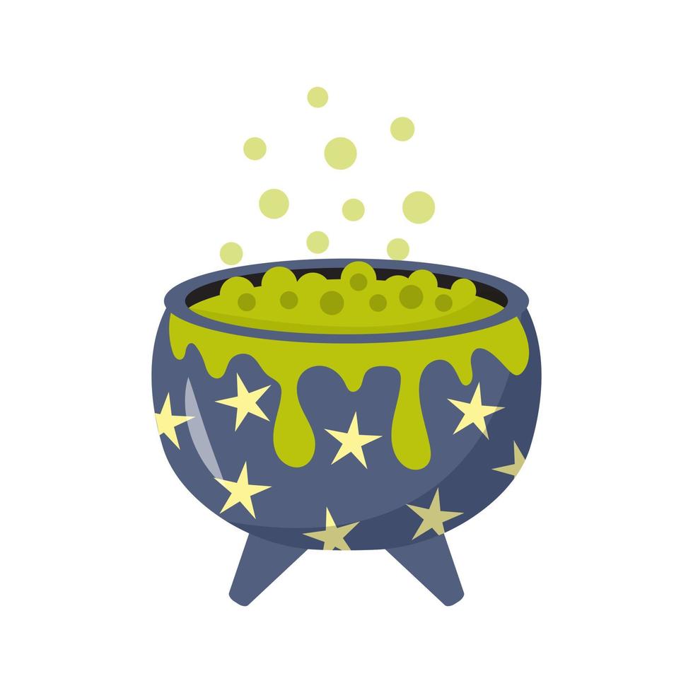 Boiling cauldron of potion for Halloween. Bubbling green liquid, symbol of witchcraft. vector