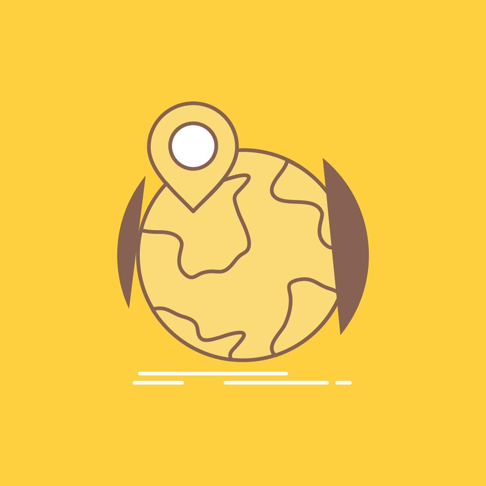 location. globe. worldwide. pin. marker Flat Line Filled Icon. Beautiful Logo button over yellow background for UI and UX. website or mobile application vector