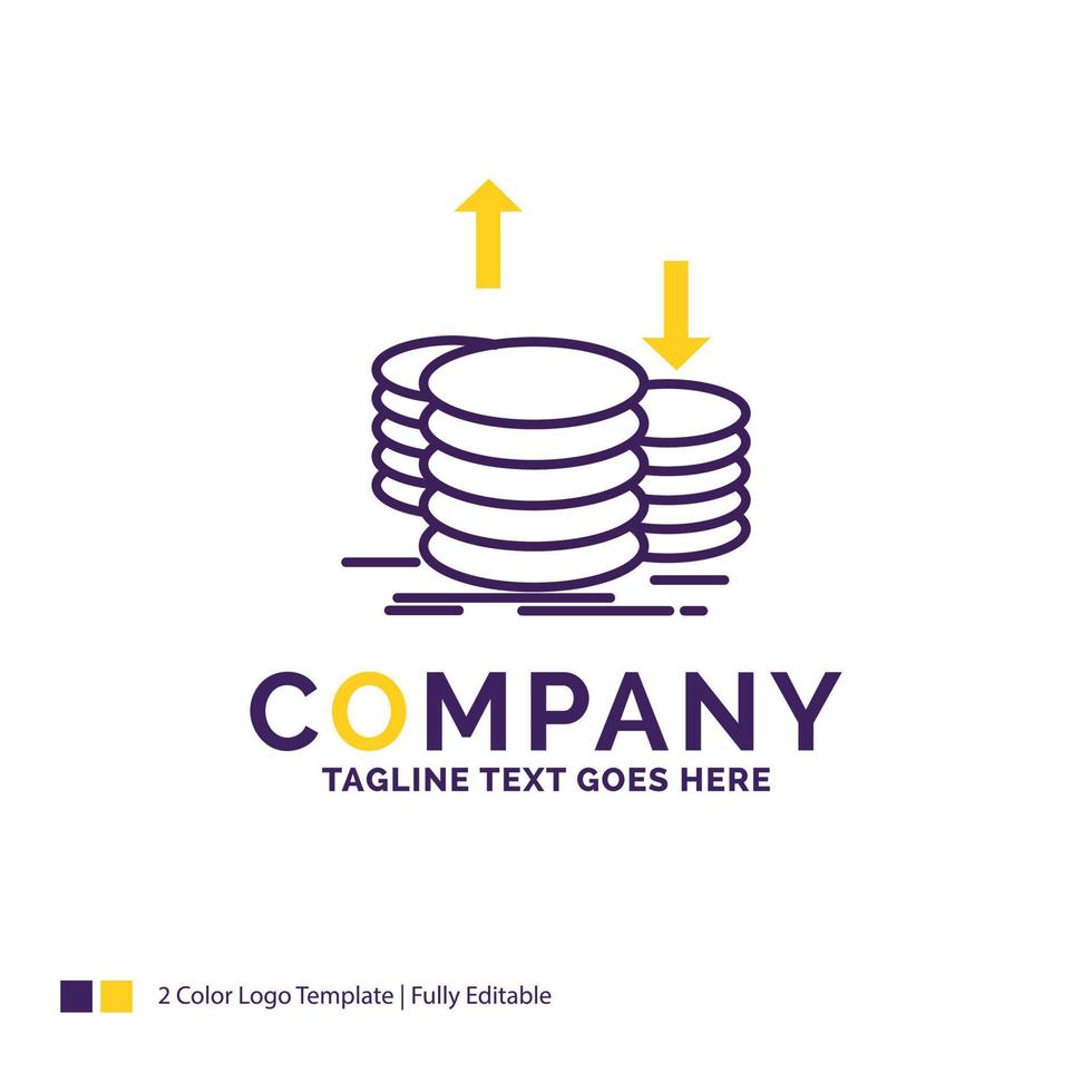 Company Name Logo Design For coins. finance. capital. gold. income. Purple and yellow Brand Name Design with place for Tagline. Creative Logo template for Small and Large Business. vector