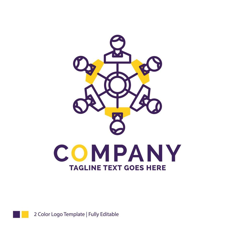 Company Name Logo Design For Cooperation. friends. game. games. playing. Purple and yellow Brand Name Design with place for Tagline. Creative Logo template for Small and Large Business. vector