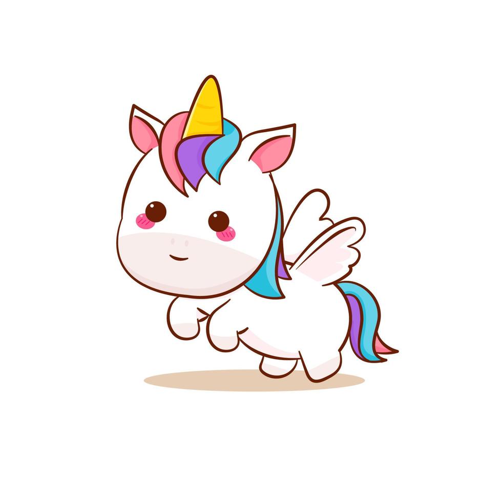 Cute magical pegasus unicorn cartoon vector. Pony cartoon kawaii animal. Isolated on a white background. vector