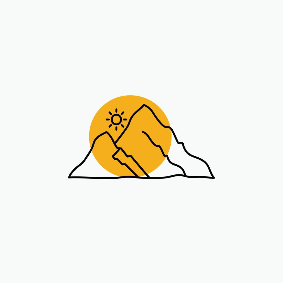 montaña. paisaje. Cerro. naturaleza. icono de línea de sol vector