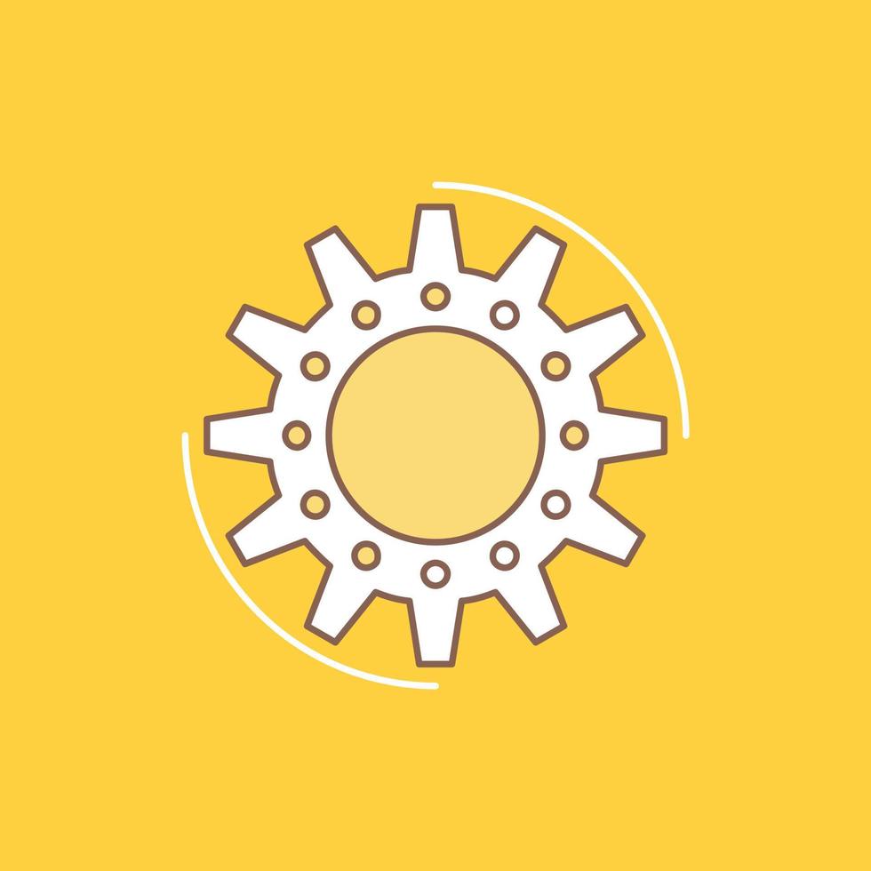management. process. production. task. work Flat Line Filled Icon. Beautiful Logo button over yellow background for UI and UX. website or mobile application vector