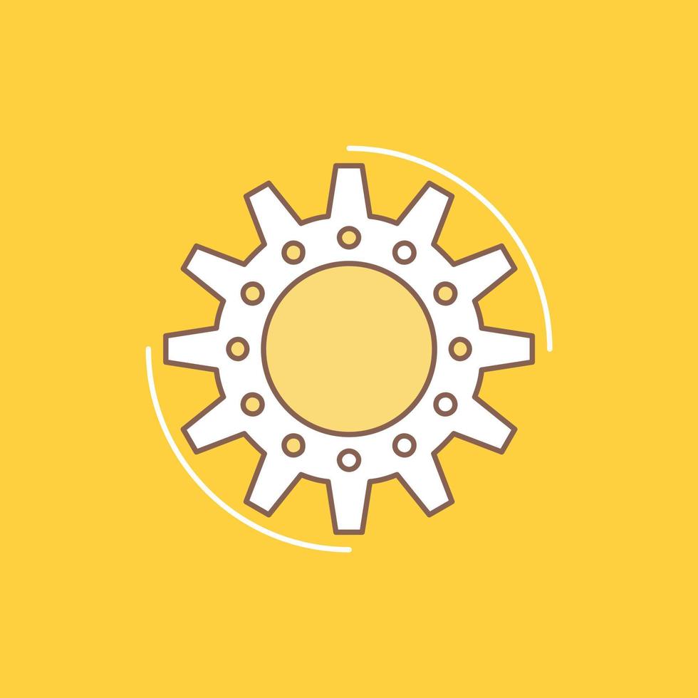 management. process. production. task. work Flat Line Filled Icon. Beautiful Logo button over yellow background for UI and UX. website or mobile application vector