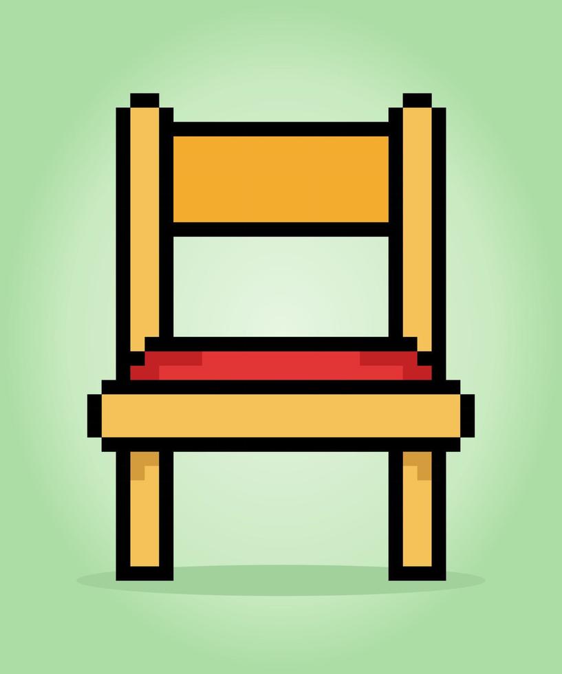 8 bit pixel wooden chair in vector illustration for game assets.