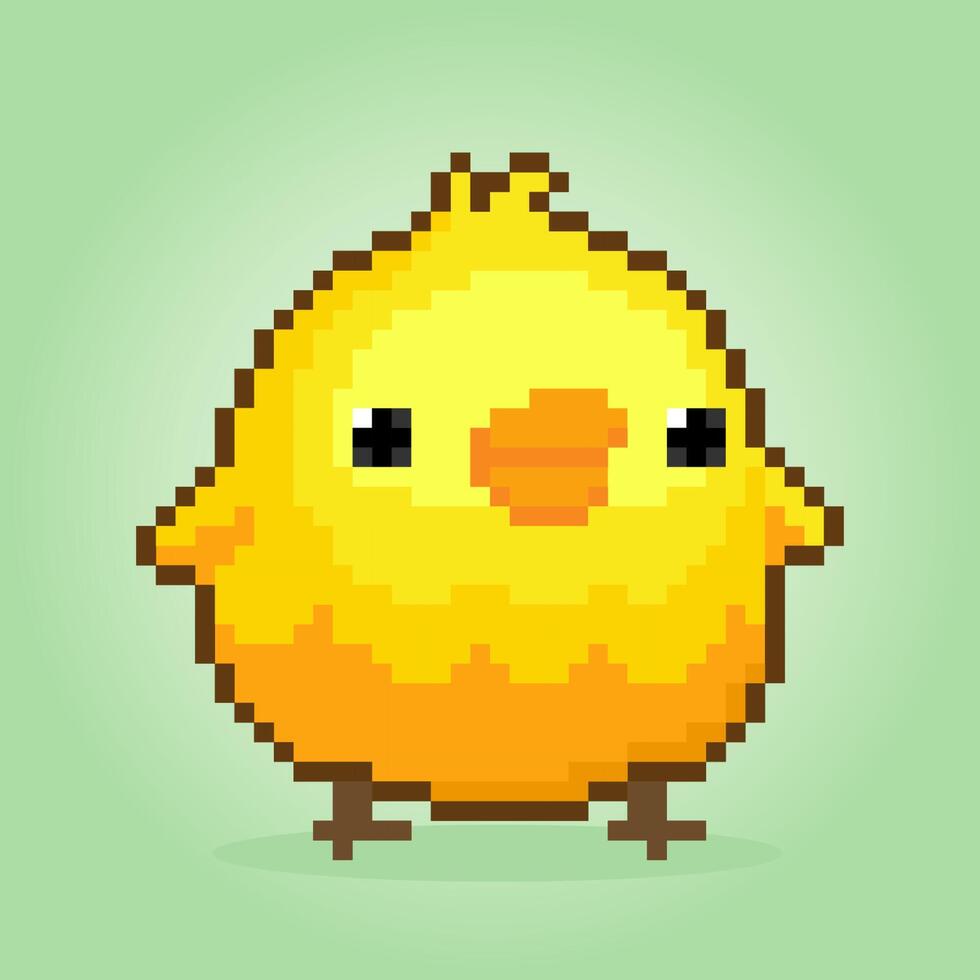 Pixel de 8 bits los pollitos. píxeles de animales en ilustraciones vectoriales para puntos de cruz y activos de juego. vector