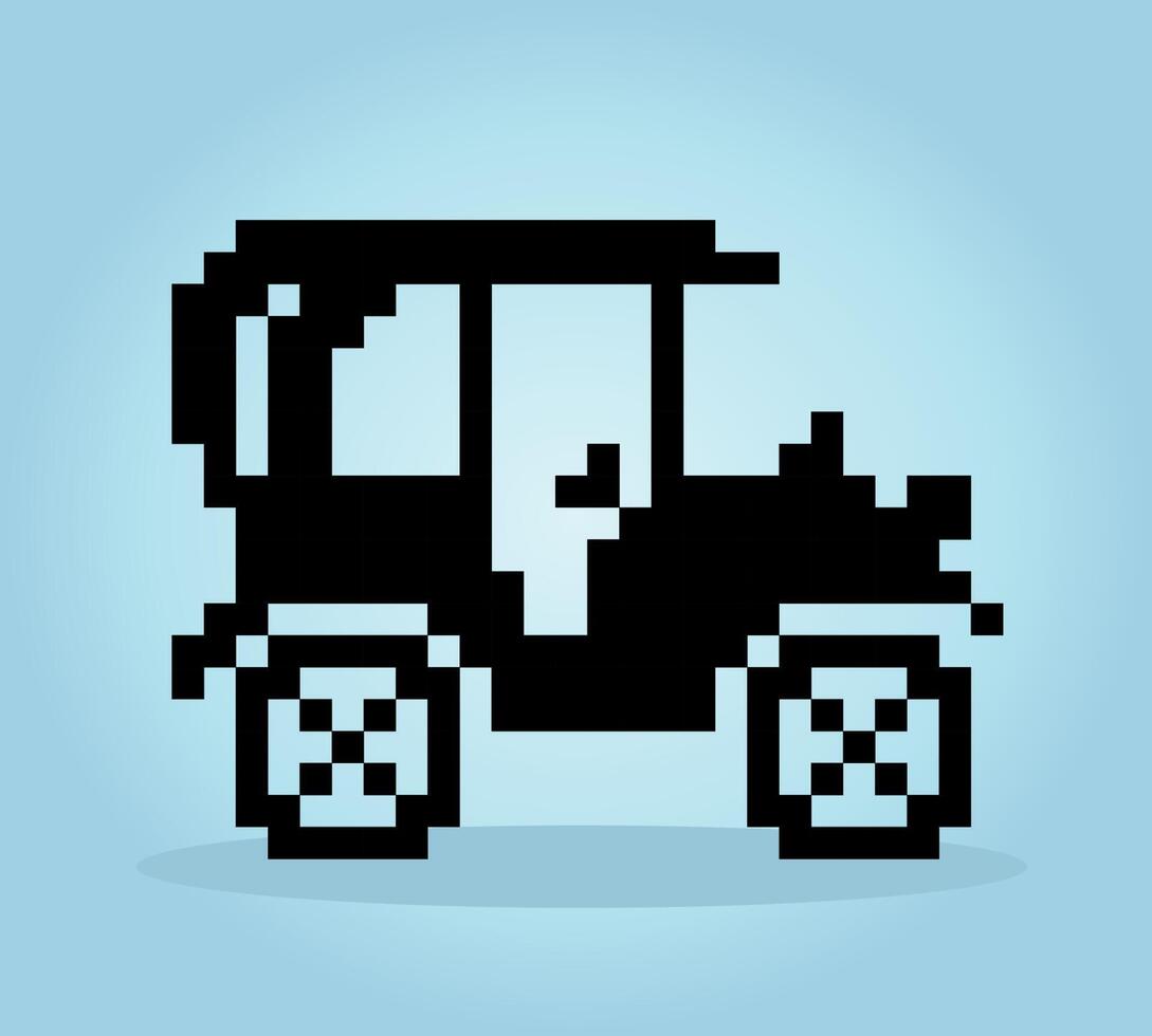 8 bit pixel classic car. means of transportation for game assets in vector illustration.