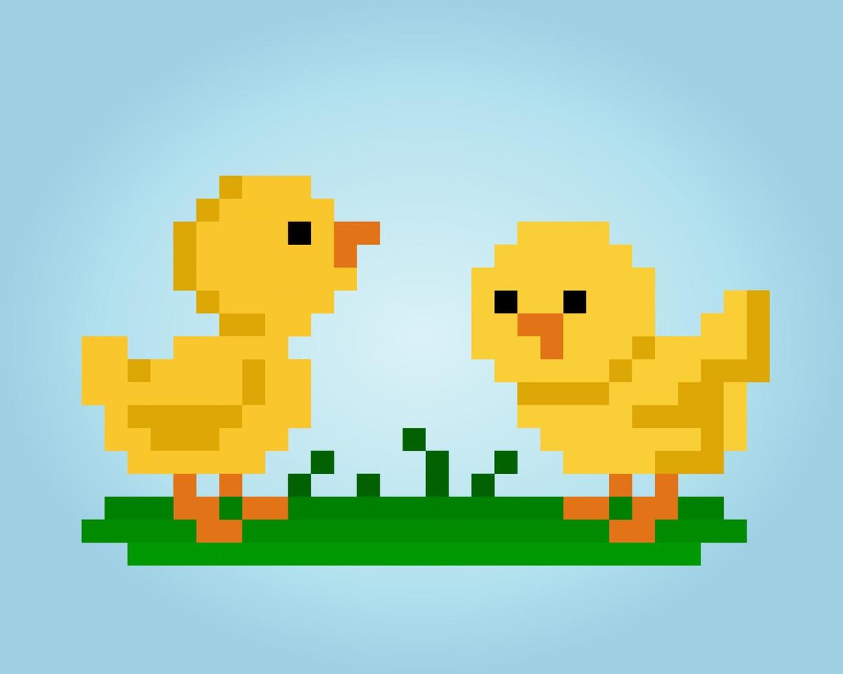 pollitos píxeles de 8 bits. animal para activos de juego en ilustración vectorial. vector