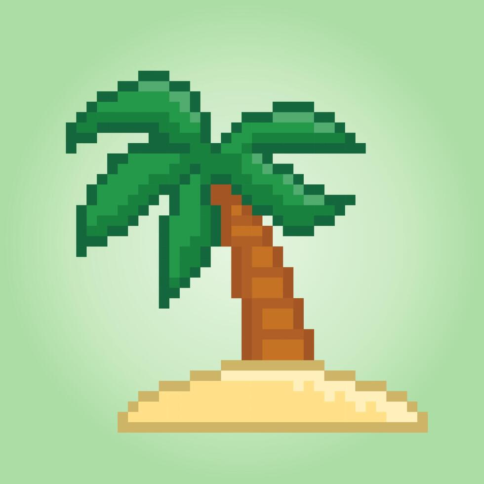 Árbol de coco de píxeles de 8 bits. árbol de playa para activos de juego en ilustración vectorial. vector