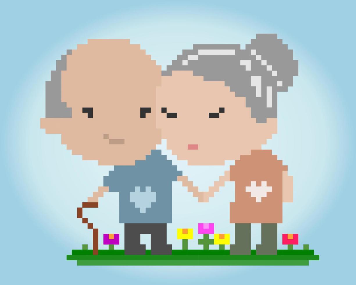 abuelo y abuela píxeles de 8 bits. viejo para los activos del juego en la ilustración vectorial. vector