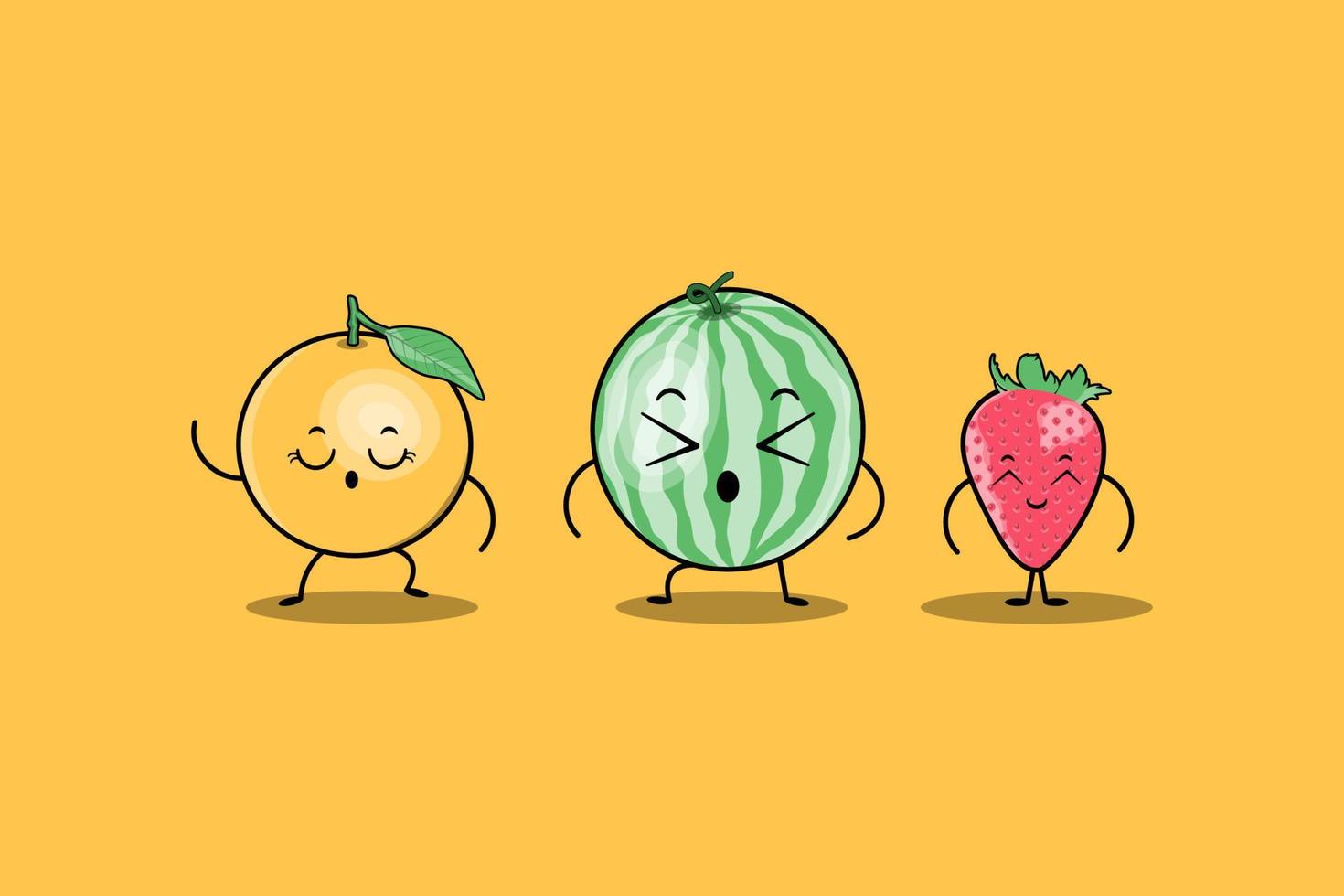 lindo colorido kawaii frutas dibujos animados personajes vector conjunto con muchas expresiones