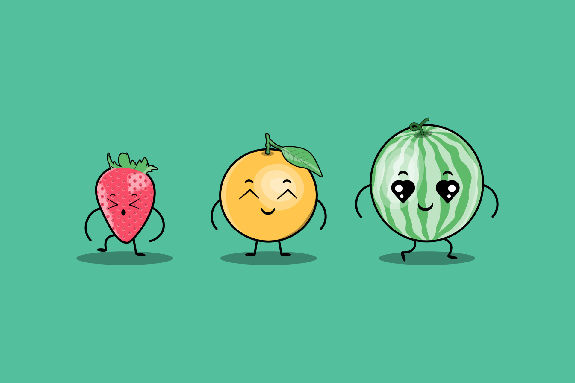 cute colorfull kawaii fruits cartoon characters vector set with many