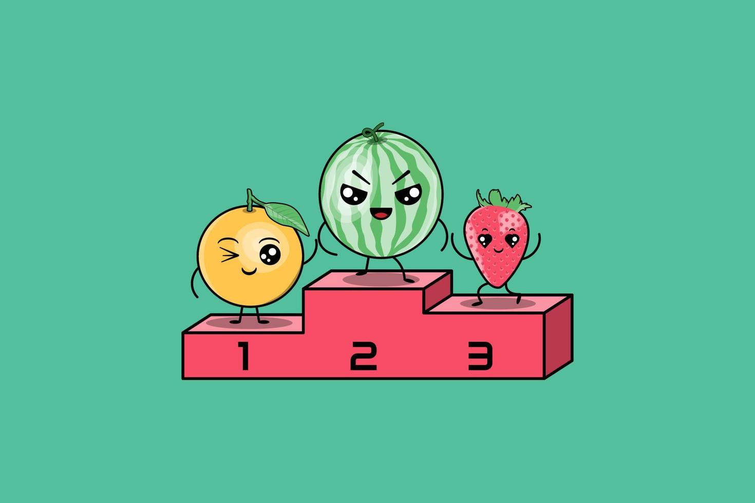 cute colorfull kawaii fruits cartoon characters vector set with many expression