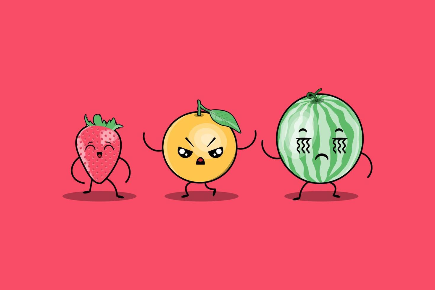 cute colorfull kawaii fruits cartoon characters vector set with many expression