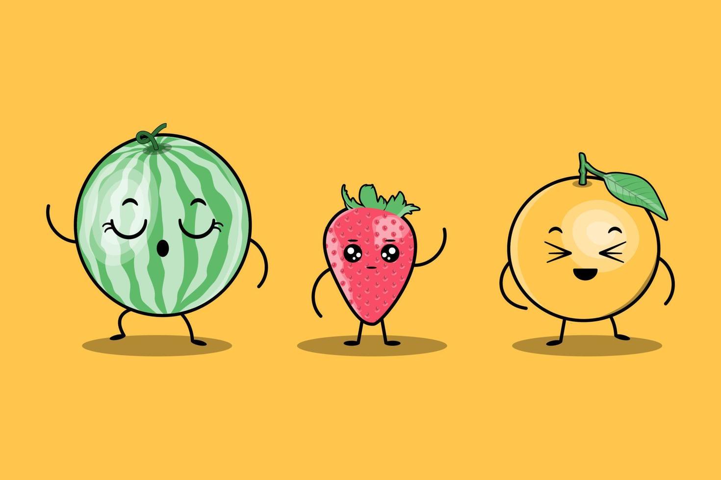 cute colorfull kawaii fruits cartoon characters vector set with many expression