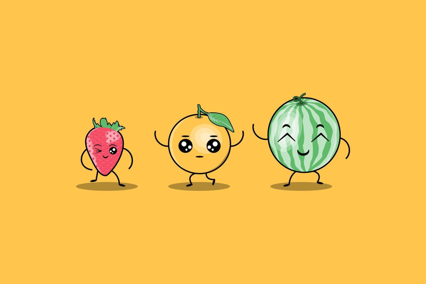 lindo colorido kawaii frutas dibujos animados personajes vector conjunto con muchas expresiones