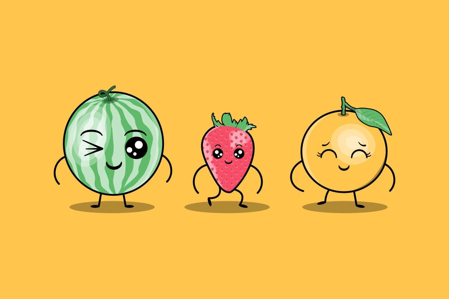 cute colorfull kawaii fruits cartoon characters vector set with many expression