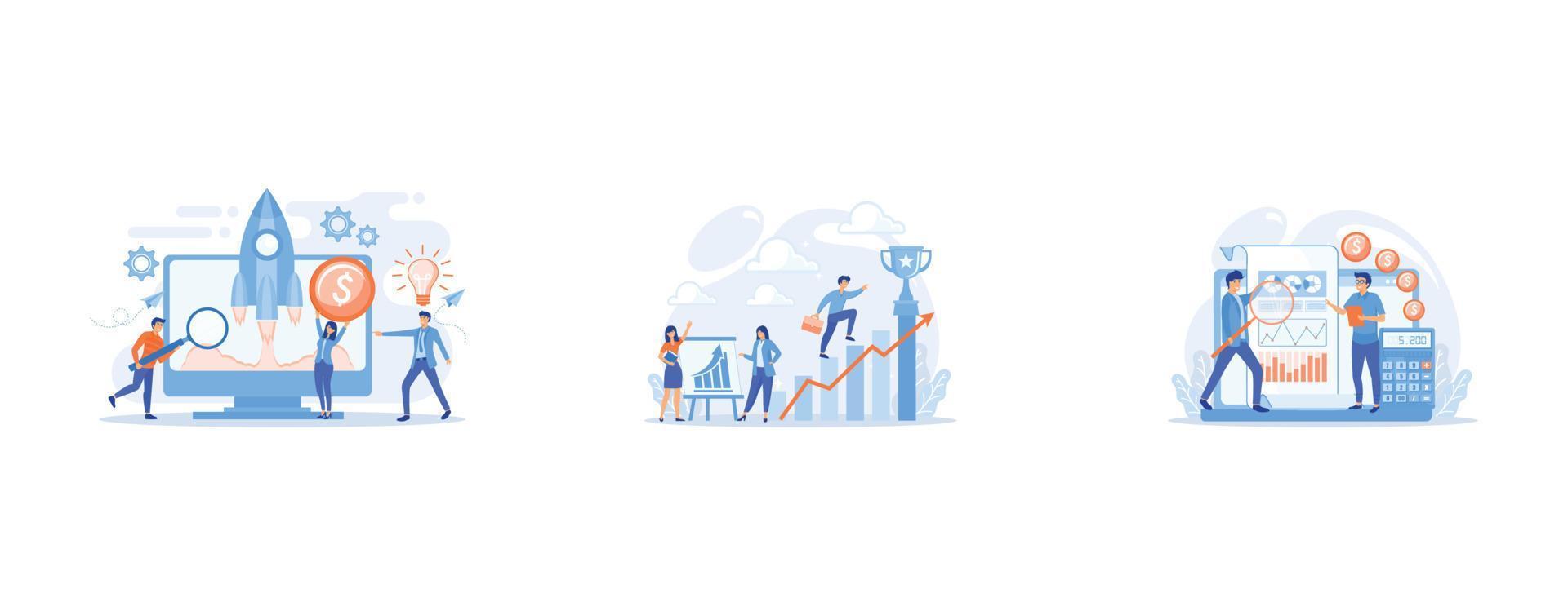 Project management, Job promotion, Business analytics, set flat vector modern illustration
