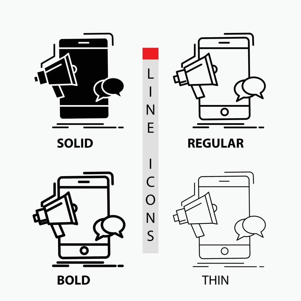 bullhorn. marketing. mobile. megaphone. promotion Icon in Thin. Regular. Bold Line and Glyph Style. Vector illustration