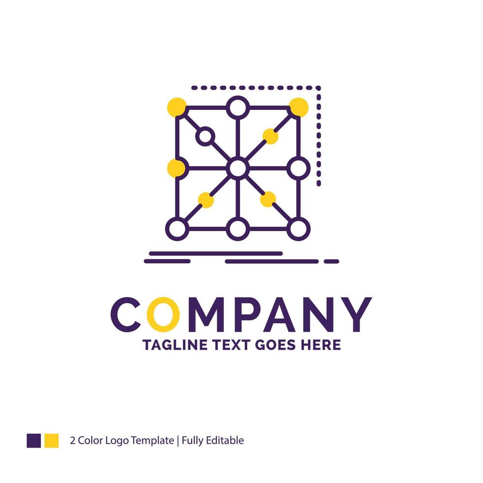 Company Name Logo Design For Data. framework. App. cluster. complex. Purple and yellow Brand Name Design with place for Tagline. Creative Logo template for Small and Large Business. vector