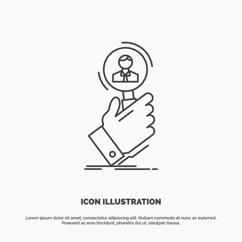 recruitment. search. find. human resource. people Icon. Line vector gray symbol for UI and UX. website or mobile application