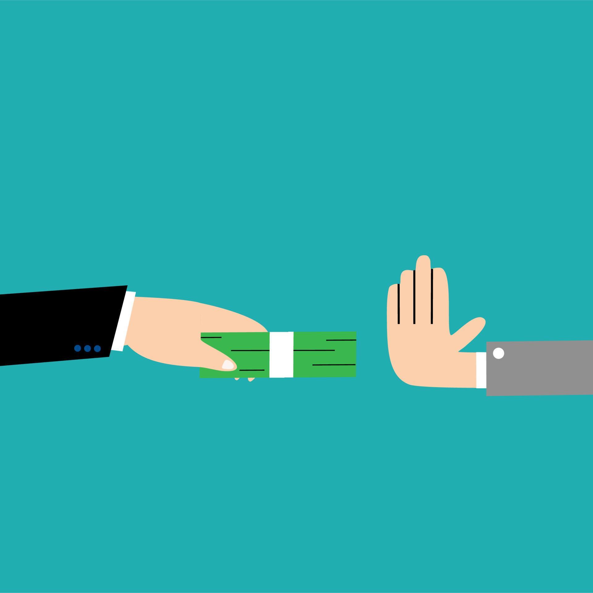 Say no to corruption and bribery concept. Illustration of people reject