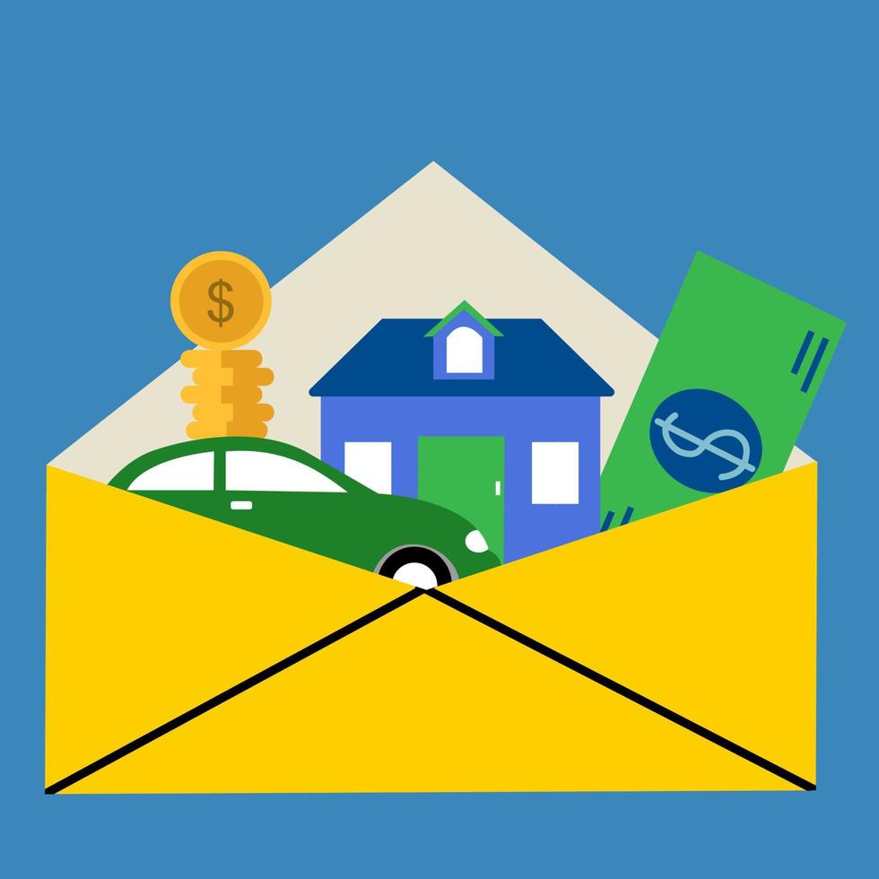 Illustration of bribery gift on envelope. Corruption concept. vector