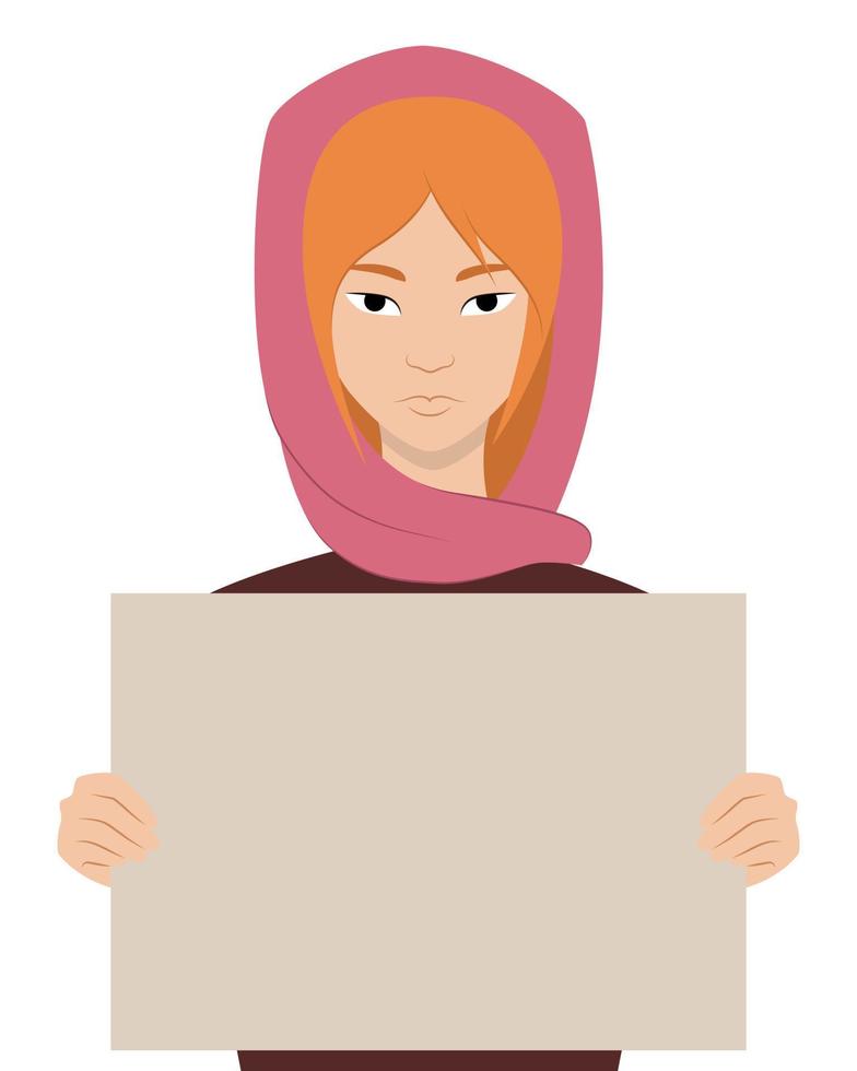 Poster in the hands of a woman. Iran protests. Freedom. Stop violence. Pink Hijab. vector