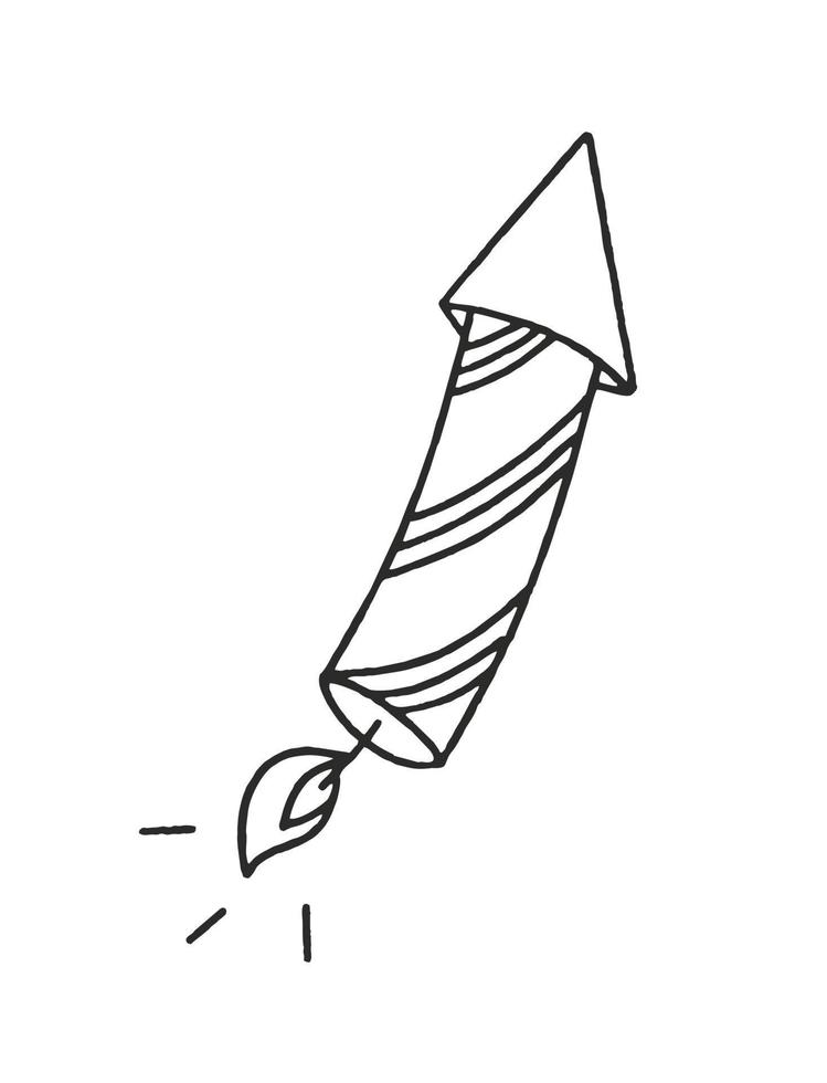 Rocket Launcher Fireworks Vector Illustration Doodle Isolated on White Background Christmas Concept
