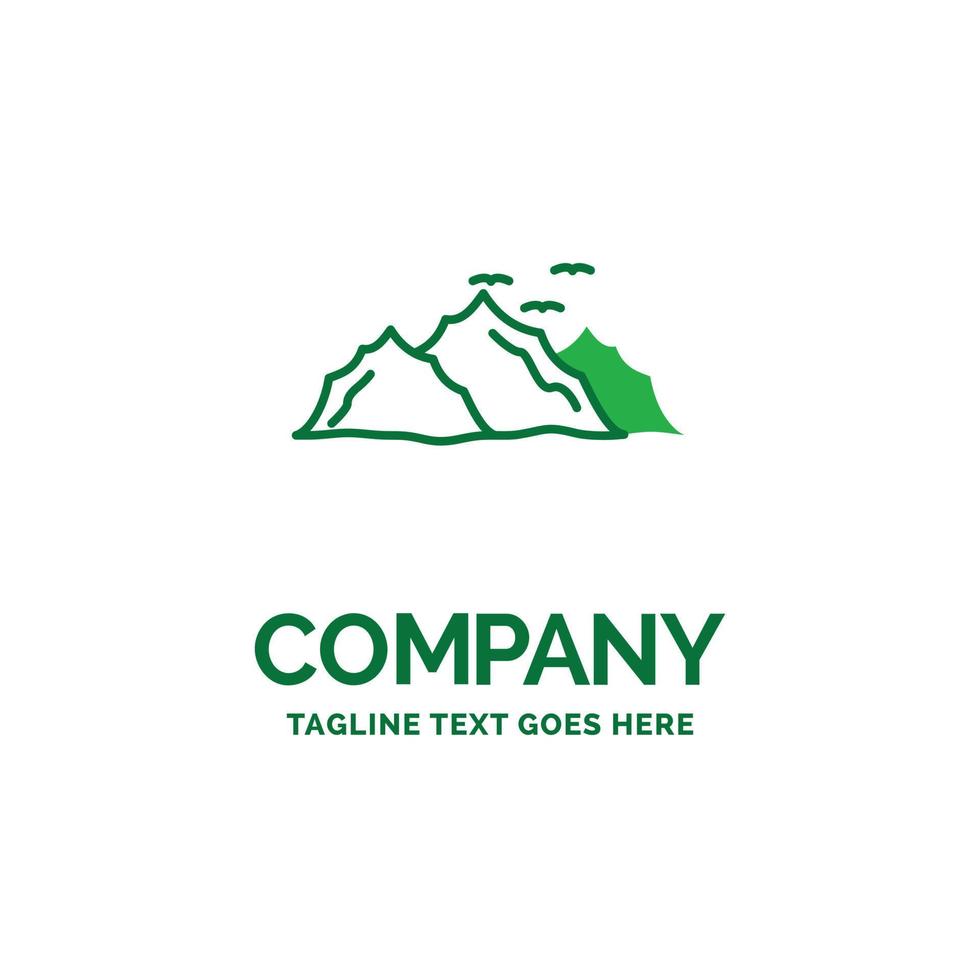 montaña. paisaje. Cerro. naturaleza. plantilla de logotipo de empresa plana de aves. diseño creativo de marca verde. vector