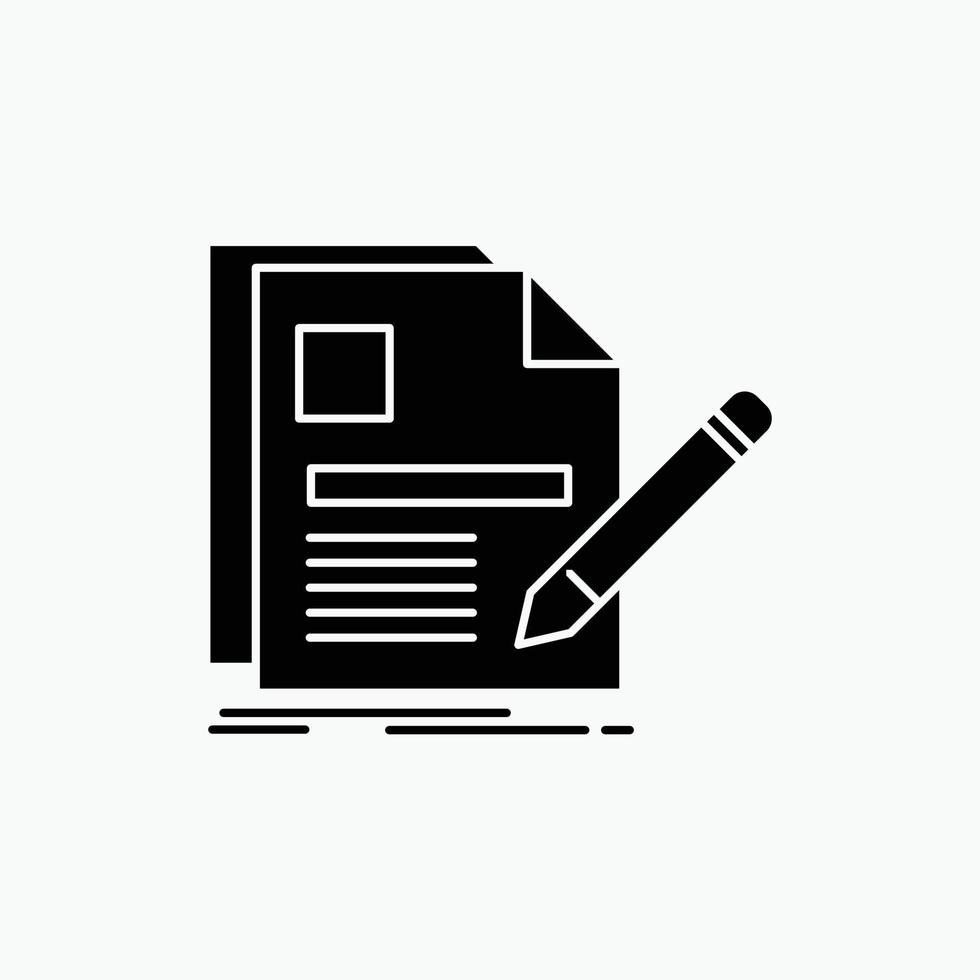 document. file. page. pen. Resume Glyph Icon. Vector isolated illustration