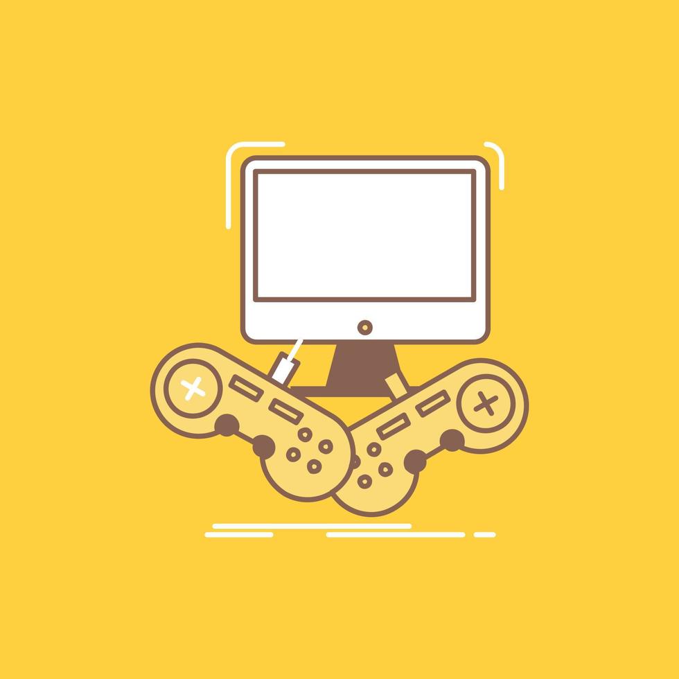 Game. gaming. internet. multiplayer. online Flat Line Filled Icon. Beautiful Logo button over yellow background for UI and UX. website or mobile application vector