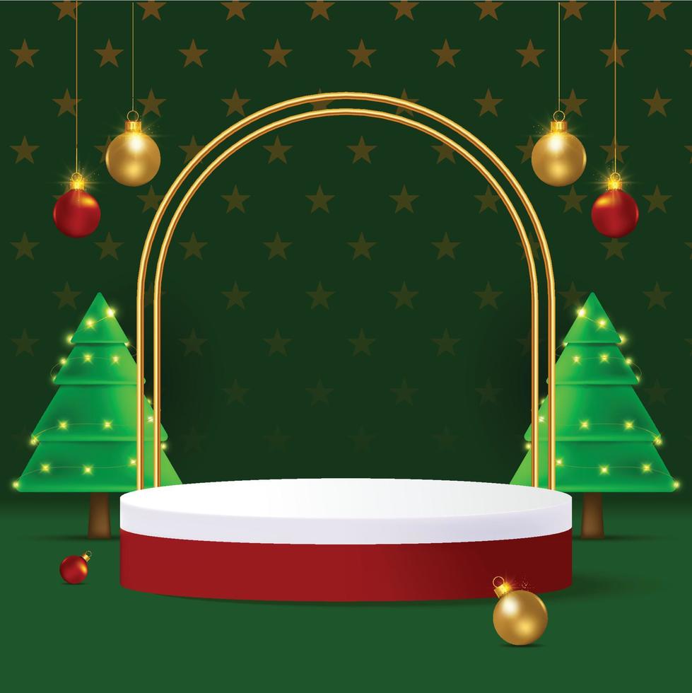 Christmas sale product podium surrounded with festive elements vector